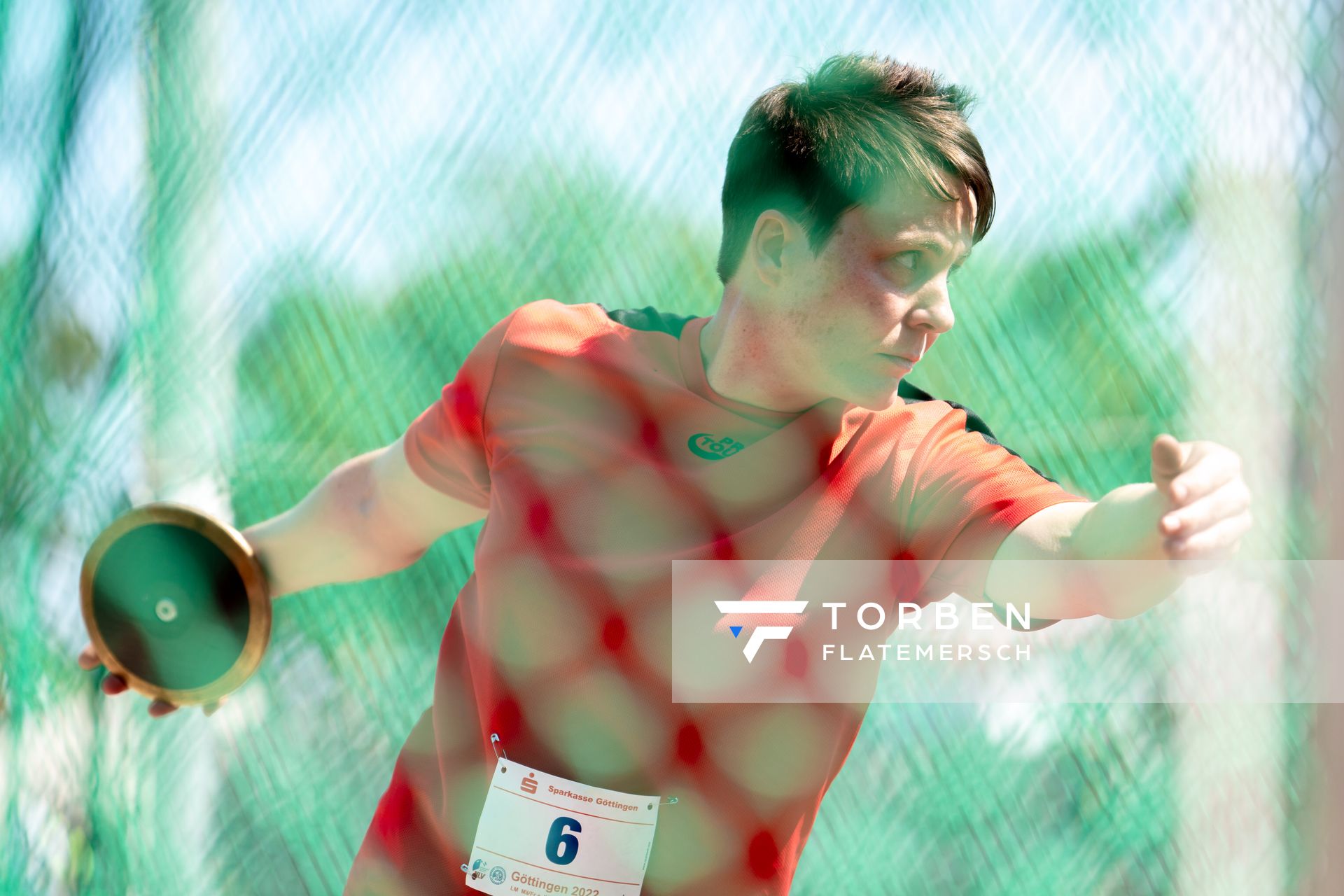 Inga Reschke (LG Bremen-Nord) beim Diskuswurf am 03.07.2022 waehrend den NLV+BLV Leichtathletik-Landesmeisterschaften im Jahnstadion in Goettingen (Tag 1)